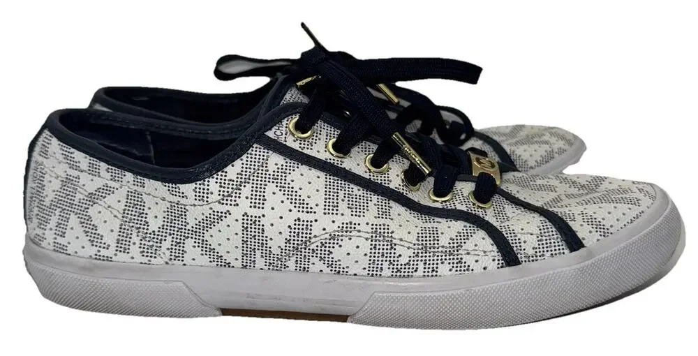 Michael Kors Boerum Sneakers White Navy MK Logo Lace Up Shoes Womens 9M EU 40